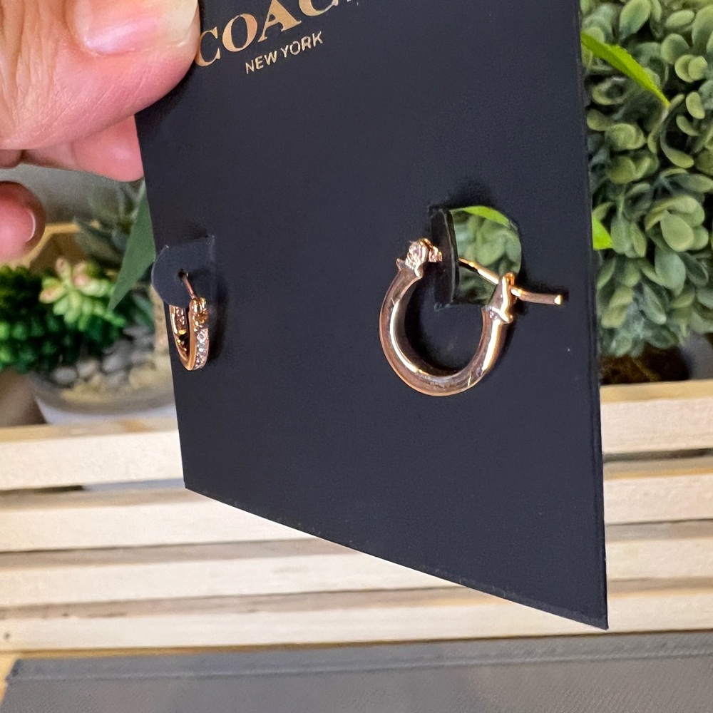 Coach Rose Gold Huggie Hoop Earrings - Picture 3 of 4